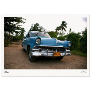 Classic Light Blue Dodge Art Poster - in the hills of Cuba
