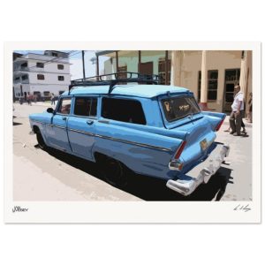 Classic Light Blue Car Abstract Art Poster - on the streets of Cuba