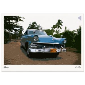 Artisan Abstract Classic Light Blue Dodge Art Poster - in the hills of Cuba