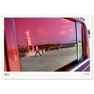 Cuban Street Reflection Poster - Classic Red American Car